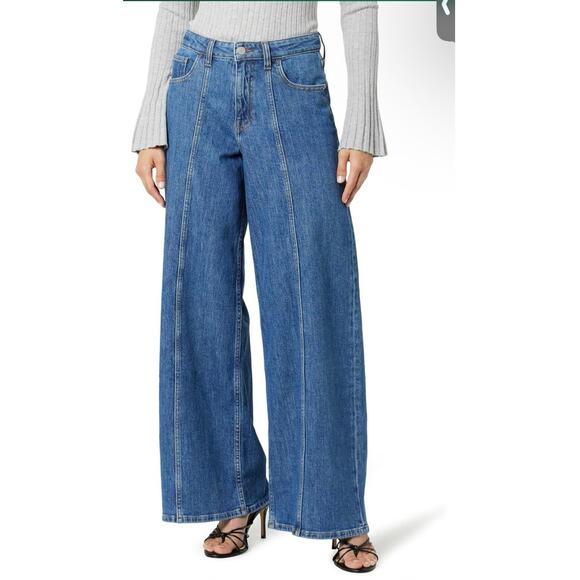 The Drop Denim - The Drop Frida Wide Leg High Waist Stretch Front Seam Jeans Medium Indigo 30 New